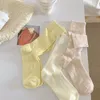 Chaussettes d'été pour femmes, Style fin, couleur unie, mi-tube, maille en soie japonaise, yeux respirants, Pile de bonbons