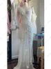 Floral White for Women See through Maxi Bodycon Dress Summer Lace Chiffon Wedding Party Night Vestidos Cover up