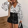 Bluzki damskie swobodny dekolt w szpic luźne dojeżdżające do pracy bluzka moda Latarn Latarn Sleeve High Street Pullover Autumn Wzór nadrukowany vintage koszula