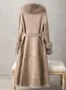 Pelliccia da donna finta imitazione pelle di coniglio caldo cappotto spesso inverno vintage medio lungo colletto di volpe al ginocchio da donna 231031