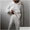 Kadınlar İki Parçalı Pantolon Takip Takım Sonbahar Moda Sıcak Hoodie Sweatshirts Parçalar Büyük Boyu Katı Katı Sıradan Hoody Plovers Uzun Pantolon D DHSKO