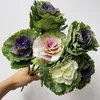 Fleurs simulées à 3 têtes en poudre violette et blanche, chou coréen, salon, bouquet de mariée, fausses fleurs, décoration de mariage