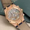 AP Relojes de pulsera de lujo suizos Epic Royal AP Oak Series 26240OR Oro rosa Placa azul Cinturón Moda para hombre Ocio Negocios Deportes Espalda Muñeca mecánica transparente W 2VKG