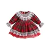 Dancewear Born Christmas Dress Toddler Lace Trim Plaid Tulle Party Little Girl Ruched Long Sleeve Mini 231031