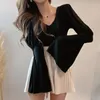 Work Dresses 2023 Spring Two-PieceSet Korean Chic Retro Elegant V-neck Slim Flared Sleeve T-shirt Top High Waist Ruffle Skirt Office Suit