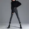 Pantalon Femme Femmes Jeans Denim Jeans Coton Confortable Hiver Pour Taille Haute Doublure En Fausse Fourrure Slim Fit Bouton