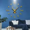 Horloges murales Grande tête de cerf acrylique miroir horloge autocollant montre à quartz décoration de la maison salon 231030