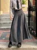 Jupes GUUZYUVIZ Femmes noires élégantes plissées pour la mode coréenne taille haute avec ceinture costumes jupe longue dames gris hiver