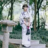 Ethnische Kleidung, japanischer traditioneller Kimono für Damen, modifizierte Yukata, Tintenmalerei, Drucke, langes Kleid, Pografie-Kleidung, Cosplay-Kostüm, 9-teiliges Set