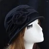 Bola bonés vintage lã flor balde clochet boné feminino elegante inverno cor sólida formal chapéu moda tricô bonnet viseiras sol