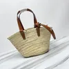 Handgjord designer halmväska klassisk tonåring panier i palmblad axelväska på tote läder hink crossbody shopping väska handtag handväska kvinnor strandkål korg