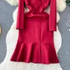 Casual klänningar klädkvinnor Stylish Double Breasted Blazer Dress Ruffles långärmad sjöjungfru röd lila midi Vestido QD104