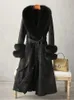 Pelliccia da donna finta imitazione pelle di coniglio caldo cappotto spesso inverno vintage medio lungo colletto di volpe al ginocchio da donna 231031