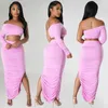 Work Dresses CINESSD Summer One-Shoulder Sleeve Women's Clothing Sexy Tight Pleated Stitching Irregular Two-Piece Set