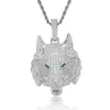 New Fashion Gold Plated Bling CZ Wolf Pendant Necklace for Men Women Hip Hop Jewelry with 3mm 24inch Rope Chain