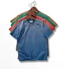 Herr t-skjortor tungvikt ren bomull fast färg vintage amerikansk stil gradient kortärmad t-shirt lös tvättade gamla toppar