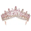 Corona barroca de tiara nupcial de cristal rosa dorado rosa con peine desfile de graduación velo de diamantes de imitación tiara diadema accesorios para el cabello de boda Y198a