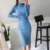 Kvinnors tröja klänning Elegant Autumn Winter Sexig Slim Bodycon klänningar Turtleneck Solid Color Thick Warm Knit Pullover Vestido 751