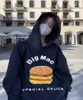 CPFM.XYZ Big Mac Hamburger Bladerdeegprint Hoodie Heren Dames Hoodies Losse sweatshirts Oversize capuchon Grote maten sweatshirt Unisex 100% katoen Truien Skatebaloutfits