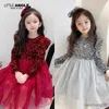 Robes de fille Automne À Manches Longues Brillant Filles Robe Enfant Nouvel An Rouge Vêtements Enfants Fête D'anniversaire Robe R231031