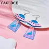 Dangle Earrings YAOLOGE Dazzling Flying Saucer UFO Long Pendant For Women Acrylic Creative Laser Exaggerated Ear Jewelry Party Gift