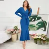 Casual Dresses Womens Mermaid V Neck Wrap Knit Sweater Dress Long Sleeve Bodycon Cocktail Party With Belt Elegant Evening Maxi