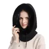 Ball Caps Thicken Fleece One-piece Hat Women Knitted Fluffy Cap Scarf Mask Set Hood Winter Warm Outdoor Ski Windproof Plush Beanies Bonnet