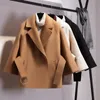 Kvinnorjackor Spring Autumn Winter Women Short Woolen Coat Belt Jacket Female Raglan Sleeves Cloak Jackets Elegant Single Button Black Camel 231031