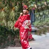 Roupas étnicas Mulheres Japonesas Tradicionais Quimono Vermelho Cor Floral Estampas Manga Longa Formal Yukata Pogal Vestido Cosplay Traje