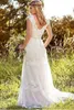 Empire Waist Bohemian Wedding Dress V-Neck Lace Appliques A Line Country Bridal Gowns Floor Length Plus Size Beach Tulle Mariage Dresses