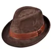 Wide Brim Hats Bucket Winter Genuine Leather Top For Menwomen British Gentlemen Stetson Fedoras 5560Cm Fitted Brown Gorra Male 231 Otnhd