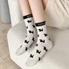 Women Socks Cartoon Cute Casual Fashion Black White School Girls Japanese Kawaii Dog Bear Print Lovely