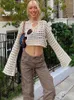 Women's Sweaters Y2K Hollow Out Cropped Knit Smock Top Vintage Loose Distressed Crochet Pullovers Casual Fairycore Chic Crop Cloth