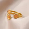 Cluster Rings Fashion Orange Stone Ring For Women Stainless Steel Gold Color Adjustable Wedding Aesthetic Jewelry Gift Accessories