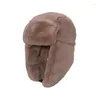 Beralar Peluş Peluş Düz Renk Dış Mekan Sıcak Pilot Tuzak Tapper Trooper Hat Kış Soğuk Koruma UNISEX USHANKA EARFLAP Erkek Kar Kapakları