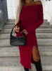 カジュアルドレス女性ファッションスリムフィット長スリーブパーティードレスホリデー秋のラウンジウェアスラッシュネックパッチワークレディースマキシドロップ