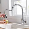 Kitchen Faucets Brushed Nickel Single Hole Pull Out Spout Sink Mixer Tap Stream Sprayer Head ChromeMixer 231030