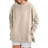 Women's Hoodies Design Round Neck Pullover Side Zipper Casual Loose Long Sleeve Sweater Oversize Solid Clothing Warm Wear Girls S-XL