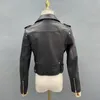Women's Leather JANEFUR Real Jacket Women Fashion Slim Fit Short Black Moto Biker Genuine Sheepskin Coat