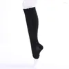 スポーツソックス1ペア女性ジッパーコンプレッション快適なジップレッグサポート膝ソックスオープントーソックスS/M/XLキャンプ