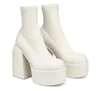 Elbise Ayakkabı Morden Boots Kadın Platform Topuklu Yuvarlak Toe Deri Boot Thunky Topuk Fermuar Tasarımcı Blok Topuk Ayakkabı Moda Kızlar Günlük Ayakkabı 231031