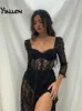 Urban Sexy Dresses Yiallen Yk Fashion Party Vacation Beach Black Lace Long Dress Women's Spring Quarter Sleeve MidCalf Clubwear