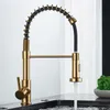 Kitchen Faucets Quyanre Brushed Gold Faucet Pull Down Single Handle Mixer Tap 360 Rotation Torneira Cozinha 231030