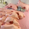 Bedding Sets INS Pink Strawberry Heart Set Girls Cartoon Quilt Cover Flat Sheet Duvet Pillowcase Bed Linens Home Textile