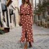 Robes décontractées Mode Polka Dot Imprimer Bureau Trajet Maxi Robe Femme Élégant Bouton Fente Longue Chemise Fluide Business Robes