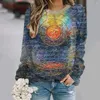 여성용 후드 여성 고급 다목적 다채로운 패턴 인쇄 풀오버 캐주얼 한 느슨한 스웨터 레이디 레트로 긴팔 여성 스웨트 셔츠