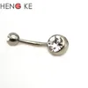 Nieuwe G23 Titanium Buik Bar Navel Ringen Gebogen 14G Kristal Dubbele Clear Stone Gem Mode Body Piercing Jewelry1832