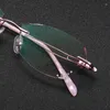 Solglasögon SHOWYES Ultra Light Rimless Tint Linser Recept Glasglas som läser glasögon Diamond Cutting Alloy Frame For Women