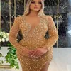 Casual Dresses Women Gold Luxury Prom Gowns 2022 High Quality Long Sleeve Diagonal Collar Sequined Diamonds Glitter Maxi Party Dre2332