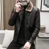 Mens Leather Faux Tjock Fleece Pu Jackets Male Casual Fashion Slim Windbreak Coats Men Fur Plush Coat Winter Velvet Warm 231030